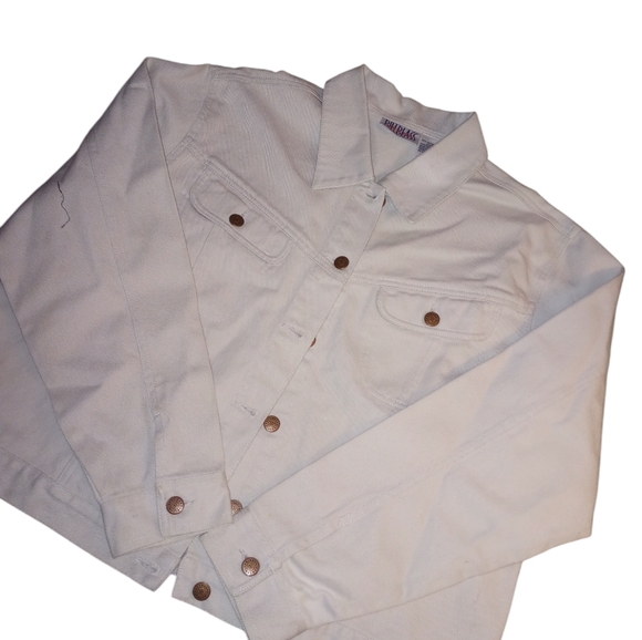 Men's Vintage Bill Blass Jean jacket. Cream with Brass Logo Buttons. Size XL - Picture 5 of 7